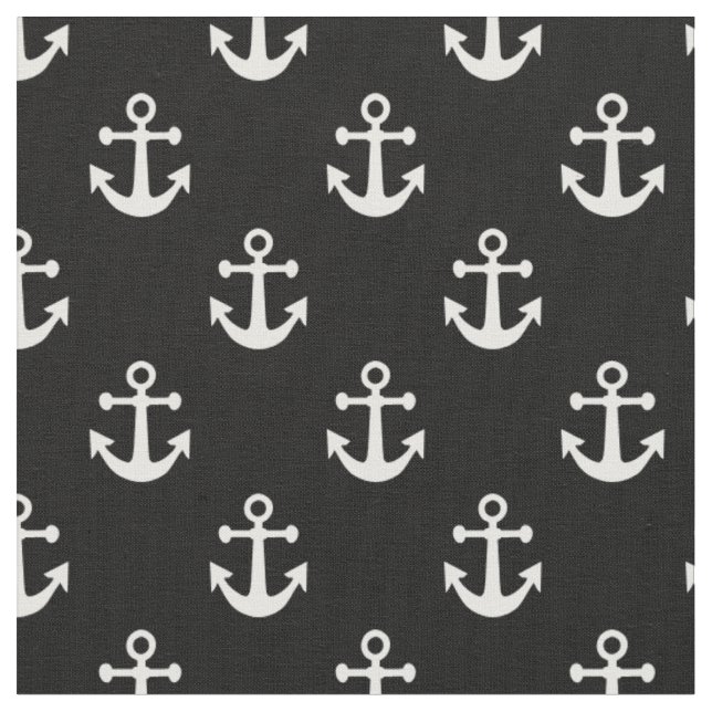 Black and White Nautical Anchors Pattern Fabric (Close Up)
