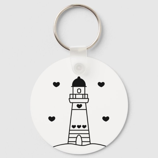 Black and White Nautical Lighthouse girly Key Ring (Front)