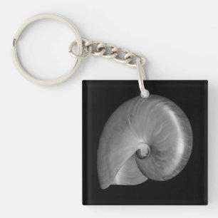 Black and White Nautilus Shell Key Ring