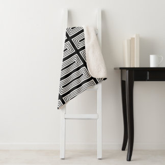 Black and White Nested Rectangles Sherpa Blanket
