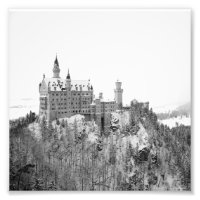 Black and White Neuschwanstein Castle in Winter