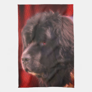 Black And White Newfoundland Dog Face Tea Towel