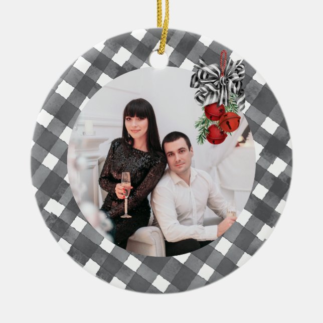 Black and White Noël Card Ceramic Tree Decoration (Front)