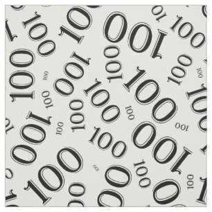 Black and White Number 100 Typography Pattern Fabric
