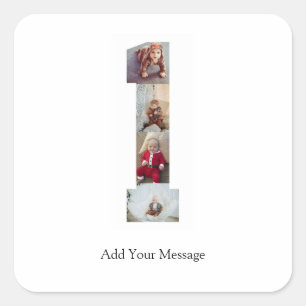 Black and White Number 1 Photo Collage Square Sticker