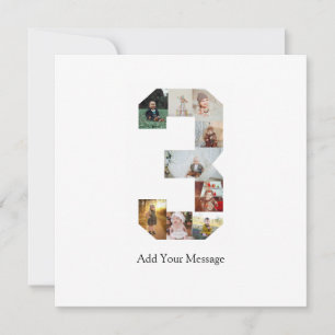 Black and White Number 3 Photo Collage Announcement