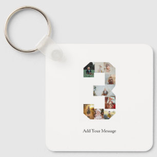 Black and White Number 3 Photo Collage Key Ring