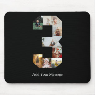 Black and White Number 3 Photo Collage Mouse Pad