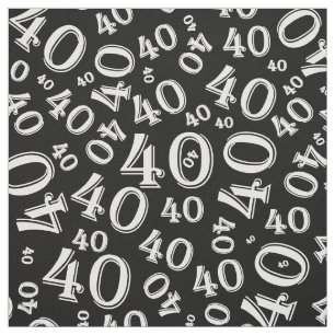 Black and White Number 40 Typography Pattern Fabric