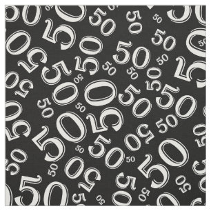Black and White Number 50 Typography Pattern Fabric