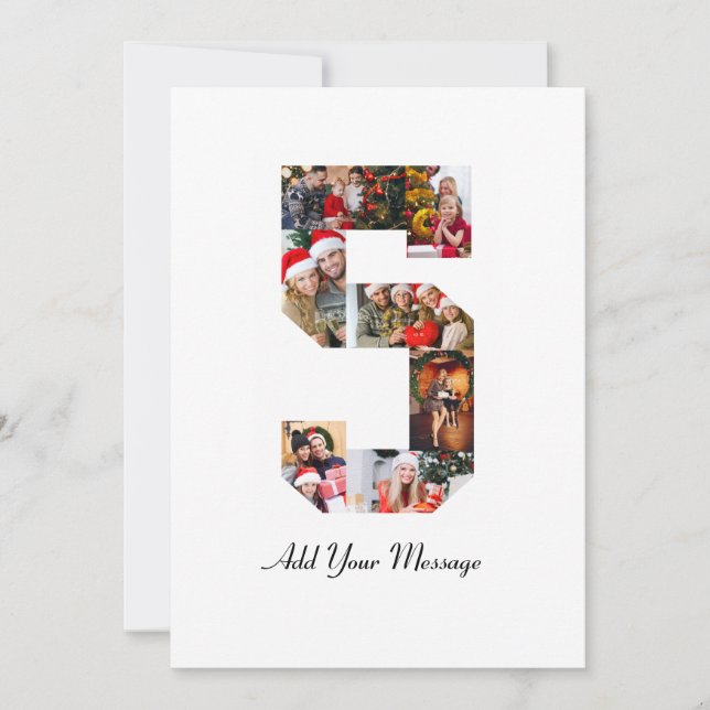 Black and White Number 5 Photo Collage Announcement (Front)