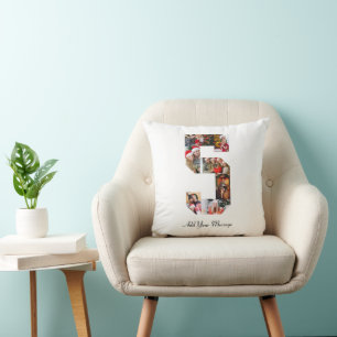 Black and White Number 5 Photo Collage Cushion