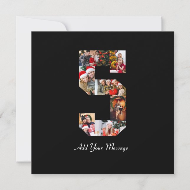 Black and White Number 5 Photo Collage Holiday Card (Front)