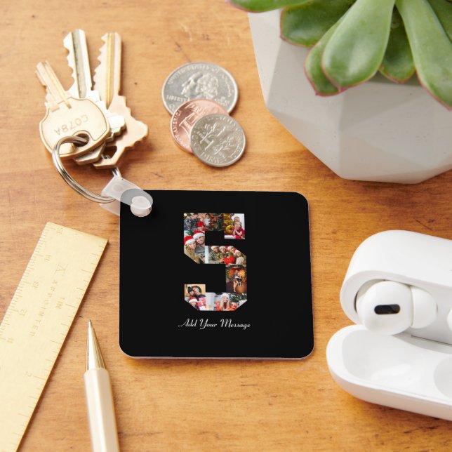 Black and White Number 5 Photo Collage Key Ring (Desk)