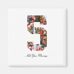 Black and White Number 5 Photo Collage Magnet