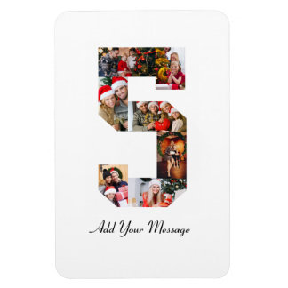 Black and White Number 5 Photo Collage Magnet