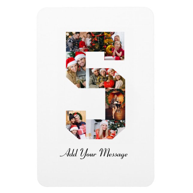 Black and White Number 5 Photo Collage Magnet (Vertical)