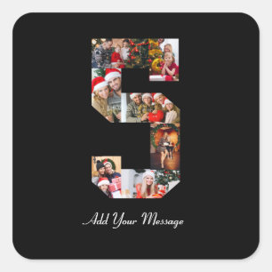Black and White Number 5 Photo Collage Square Sticker