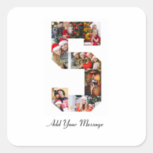 Black and White Number 5 Photo Collage Square Sticker