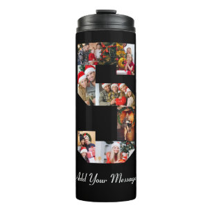 Black and White Number 5 Photo Collage Thermal Tumbler