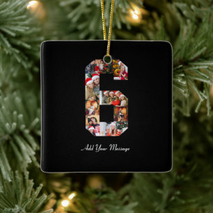 Black and White Number 6 Photo Collage Ceramic Ornament