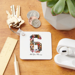 Black and White Number 6 Photo Collage Key Ring