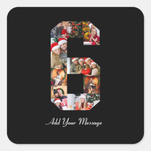 Black and White Number 6 Photo Collage Square Sticker