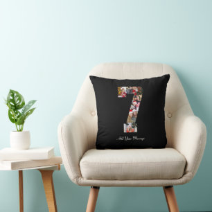 Black and White Number 7 Photo Collage Cushion