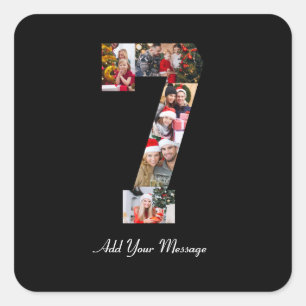 Black and White Number 7 Photo Collage Square Sticker
