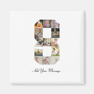 Black and White Number 8 Photo Collage Magnet