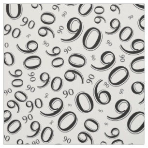 Black and White Number 90 Typography Pattern Fabric