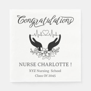 Black and White Nurse Graduation Party Napkin