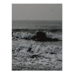 Black and White Ocean Wave Photography Poster
