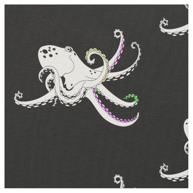 Black and White Octopus Cool Colourful Tentacles Fabric (Close Up)