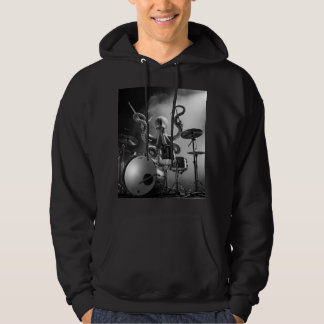 Black and White Octopus Drummer Concert Hoodie