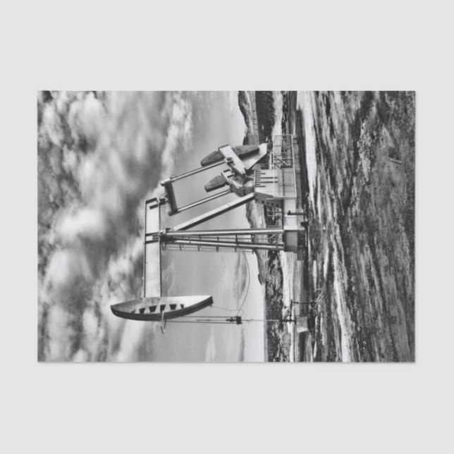 Black and White Oilfield Pumping Unit Tissue Paper (Front)