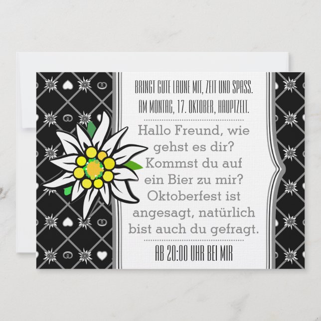 Black and White Oktoberfest invitations (Back)