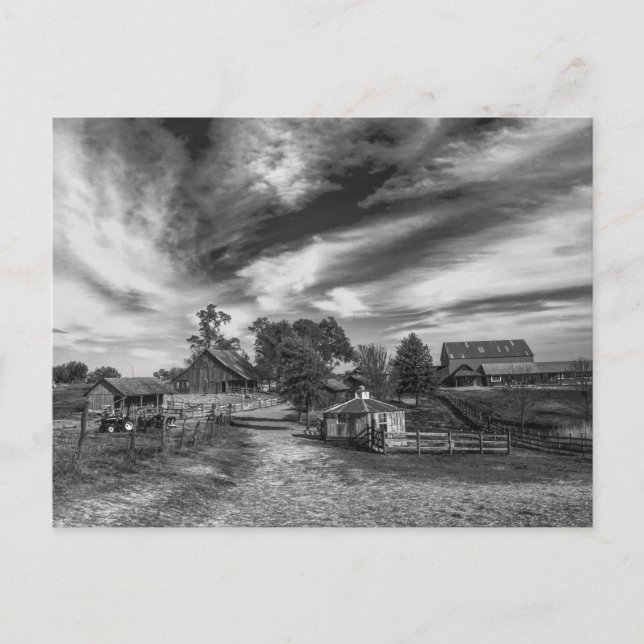 Black and White Old Farm Postcard (Front)