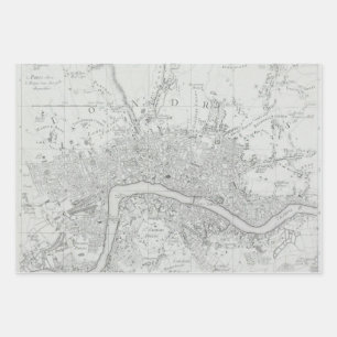 Black and White Old London City Map Wrapping Paper Sheet