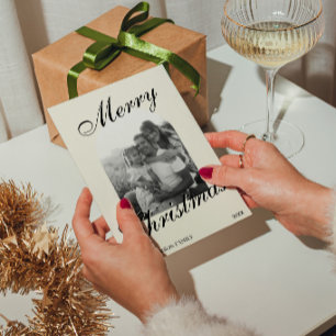 Black And White Old Money Arched Photo Christmas Holiday Card