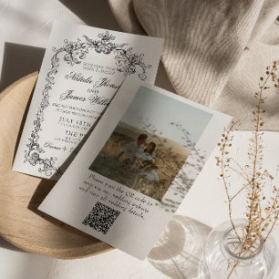 Black And White Old Money Photo QR Code Wedding Invitation