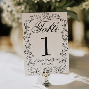 Black And White Old Money Wedding Table Number