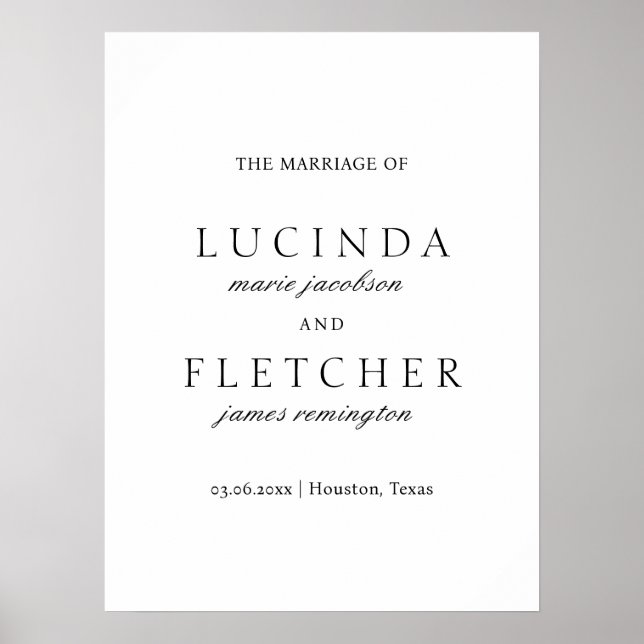 Black and White Old Money Wedding Welcome Sign (Front)