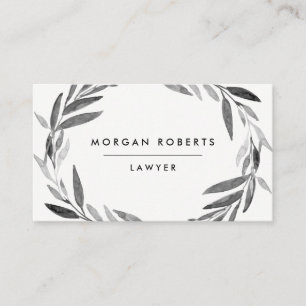 Black and White Olive Leaf Wreath Professional Business Card