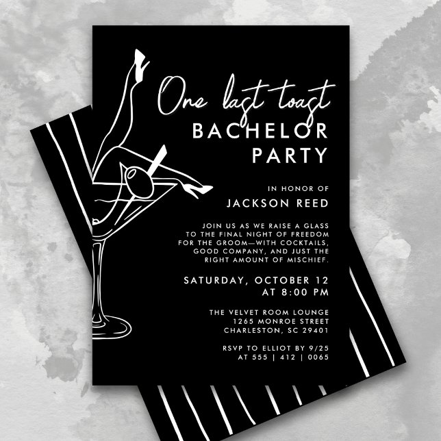 Black and White One Last Toast Martini Bachelor Invitation (Creator Uploaded)
