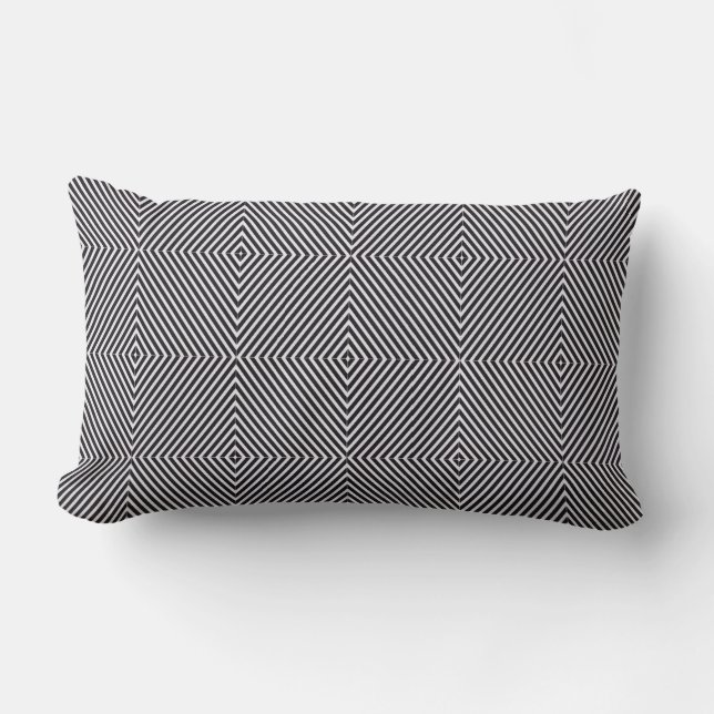 Black and White Op Art Diamond Stripe Geometric Lumbar Cushion (Front)