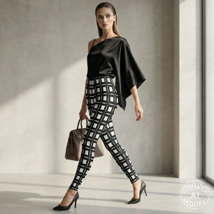 Black and White Op Art Geometric Squares Pattern Leggings