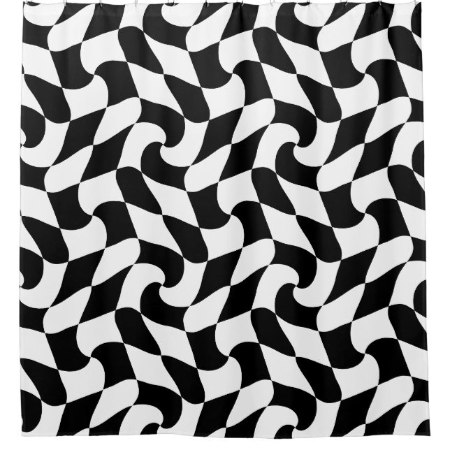 black and white optical art shower curtain (Front)