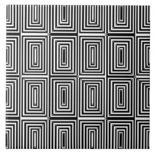 Black and White Optical Fine Art Lines and Dots Tile
