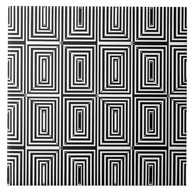 Black and White Optical Fine Art Lines and Dots  Tile (Front)
